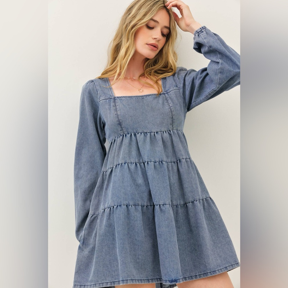 Blue Denim Long Sleeve Dress